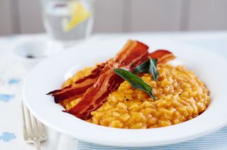 Butternut squash risotto with crispy sage and pancetta