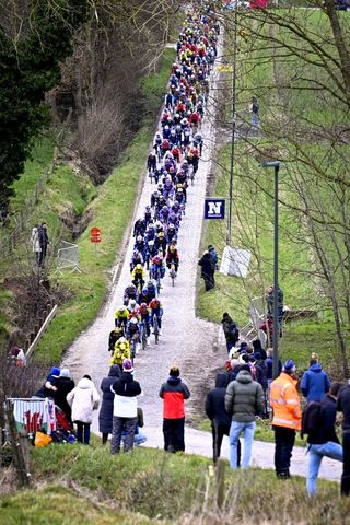 the men's one-day cycling race Omloop Het Nieuwsblad (UCI World Tour), 197 km from Gent to Ninove, Saturday 01 March 2025. BELGA PHOTO JASPER JACOBS (Photo by JASPER JACOBS / BELGA MAG / Belga via AFP)