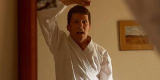 Jesse Eisenberg as Casey throws up a block in The Art Of Self-Defense