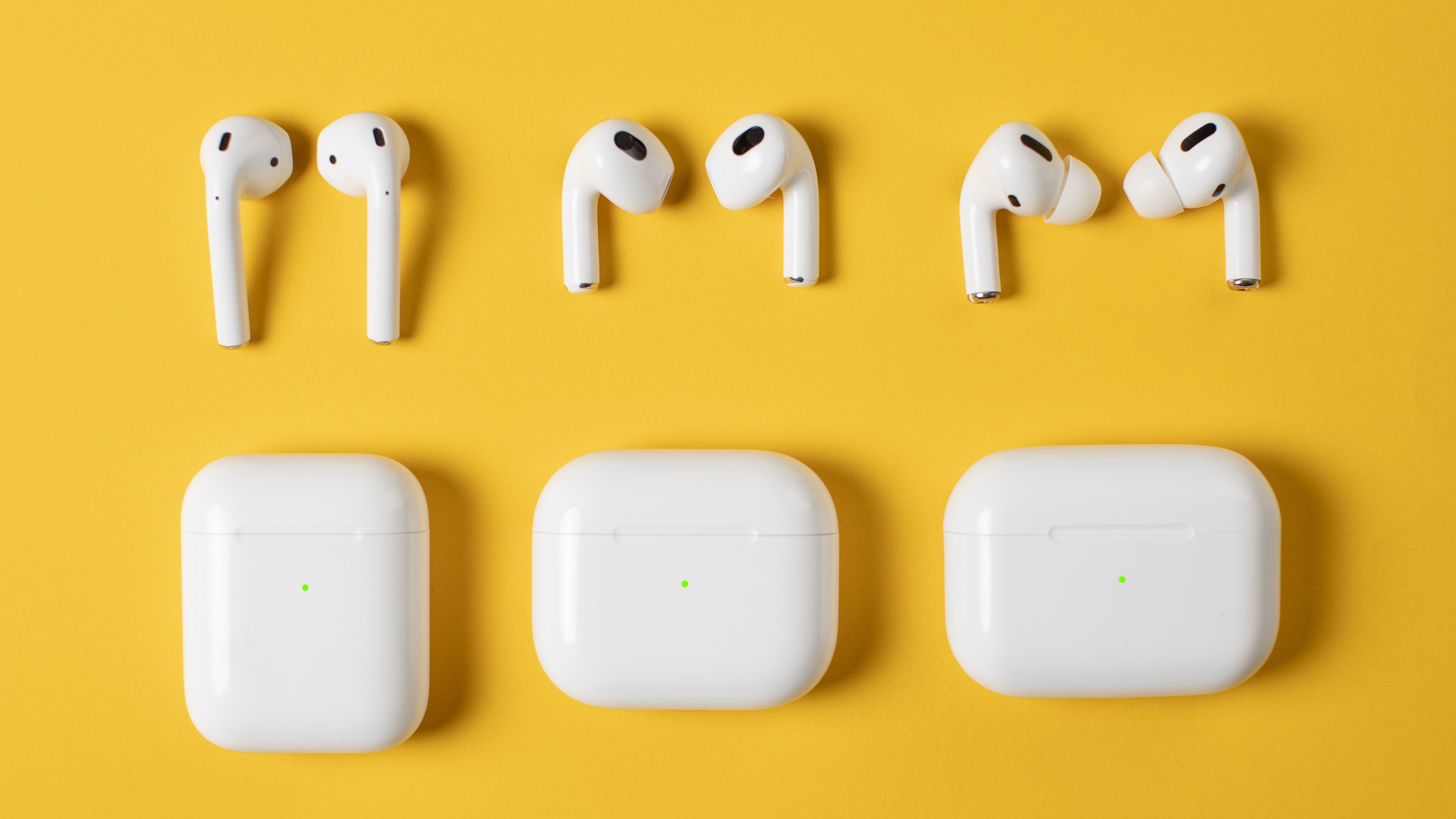 AirPods (2019), AirPods 3 and AirPods Pro side by side comparison