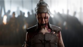 Still from Senua’s Saga: Hellblade II video game showing a woman's face