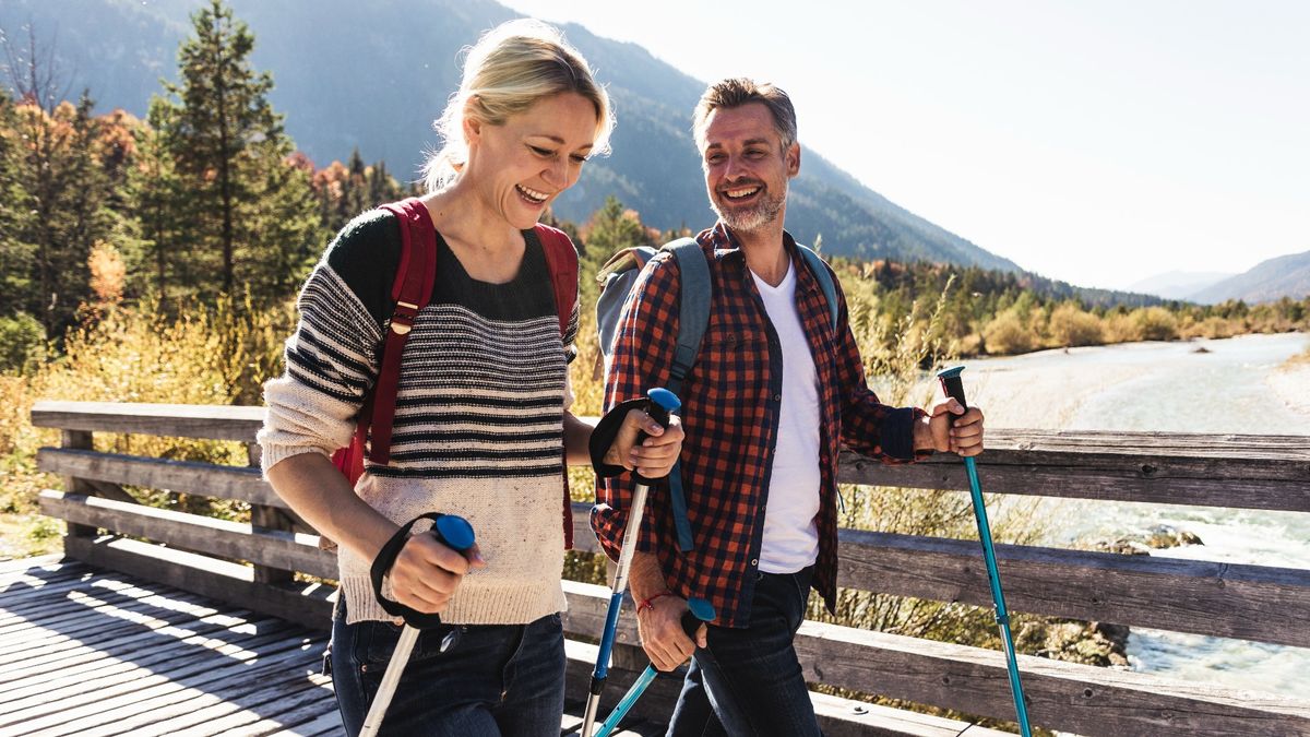 Couple doing Nordic walking