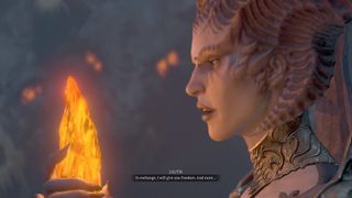Lilith in Diablo 4 talking to Astaroth in a soulstone