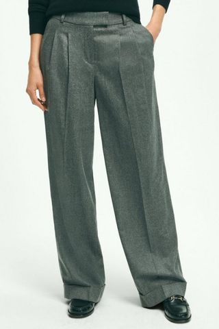 Brooks Brothers Wool Wide-Leg Pleated Flannel Trousers