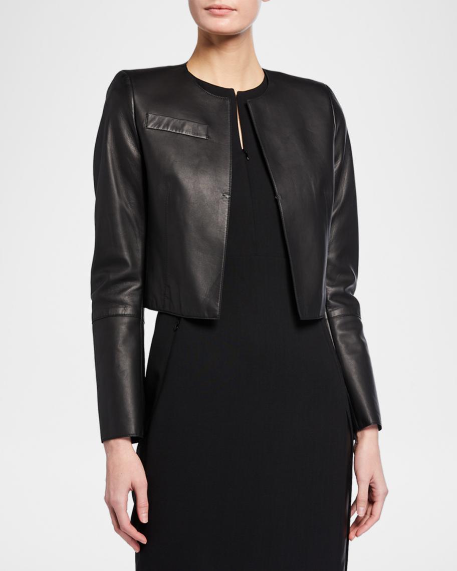 Hasso Cropped Napa Leather Jacket, Black