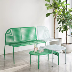 Habitat Lucinda bench, chair and nesting tables in green and pale blue.