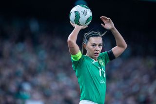 Katie McCabe #11 of Ireland during the Republic of Ireland V England, UEFA Women's European 2025 Qualifying match at Aviva Stadium on April 9th, 2024 in Dublin, Ireland.