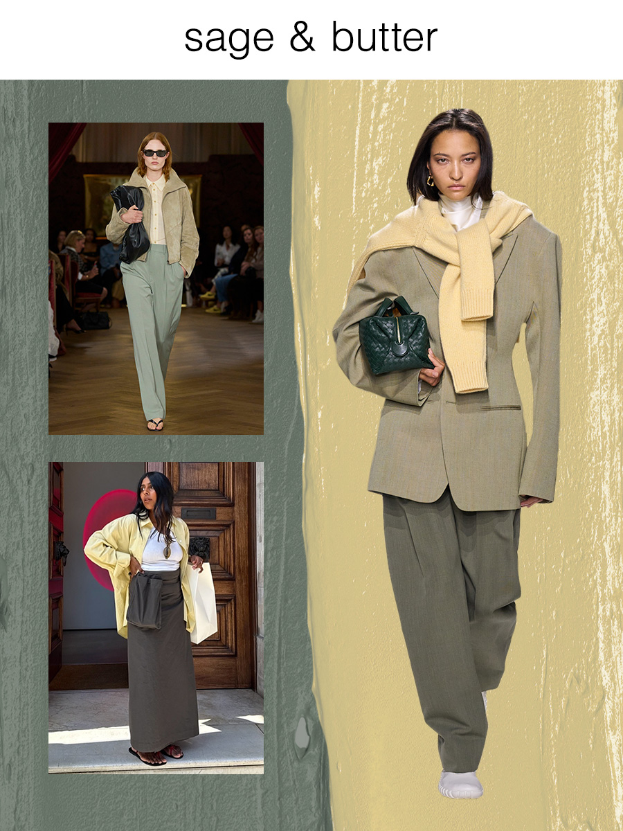 A collage of runway and Instagram imagery featuring the coolest color combinations of spring 2026.