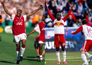 Composite image of Ian Wright at Arsenal and son Bradley Wright-Phillips at New York Red Bulls.