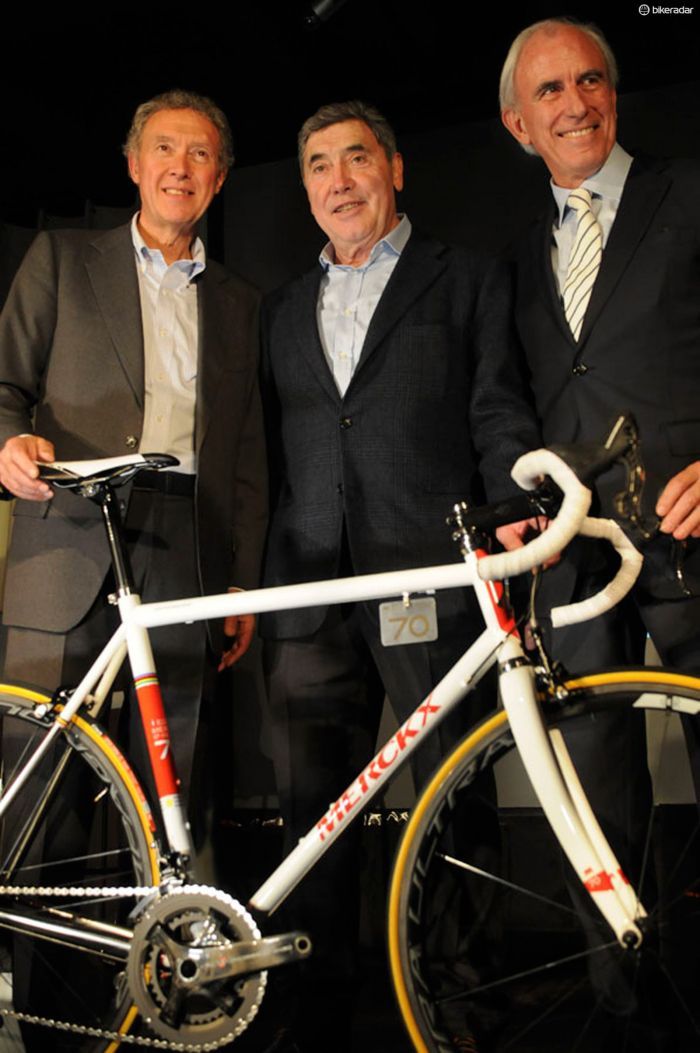 Eddy was joined on stage by Jan Toye of Eddy Merckx Cycles (EMC), and Valentino Campagnolo