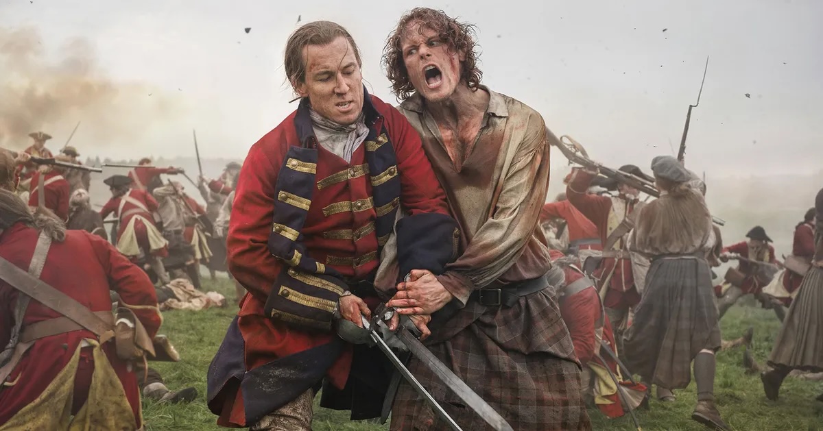 Sam Heughan and Tobias Menzies in costume for Outlander