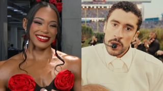 Bianca Belair and Bad Bunny split image