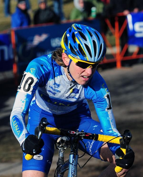 Alison Dunlap (Luna Pro Team) leaving the pavement.