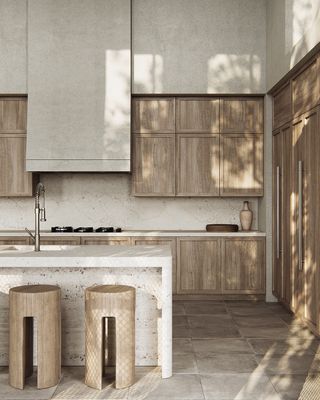 minimalist kitchen with fluted kitchen island