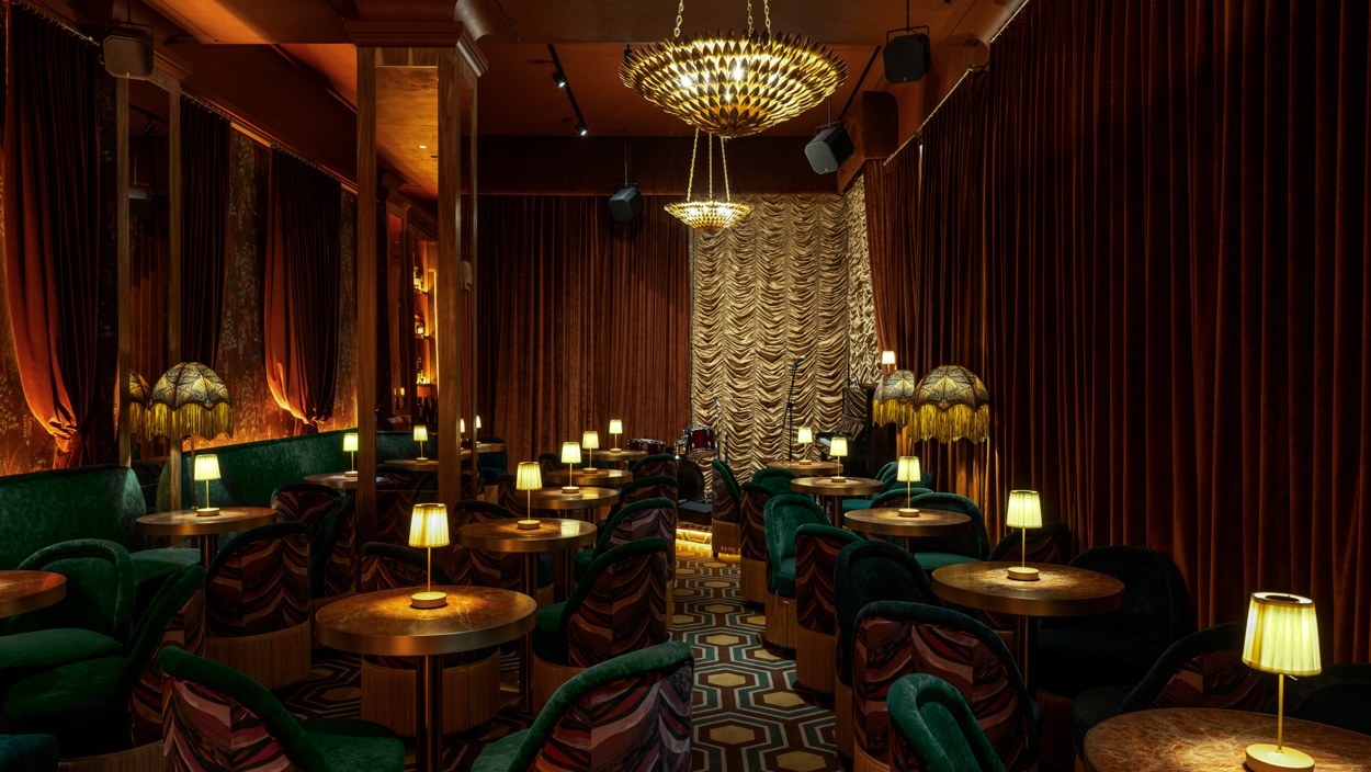 Winnie's Jazz Club's intimate lounge awaiting guests before a performance. 