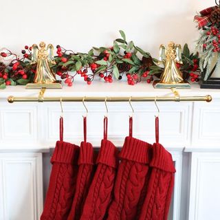 Christmas Stocking Holder Rod for Mantle Weighted Mantel Stocking Hangers Hooks for Christmas Fireplace Hanging Decoration(gold Chrome, Set of 2)