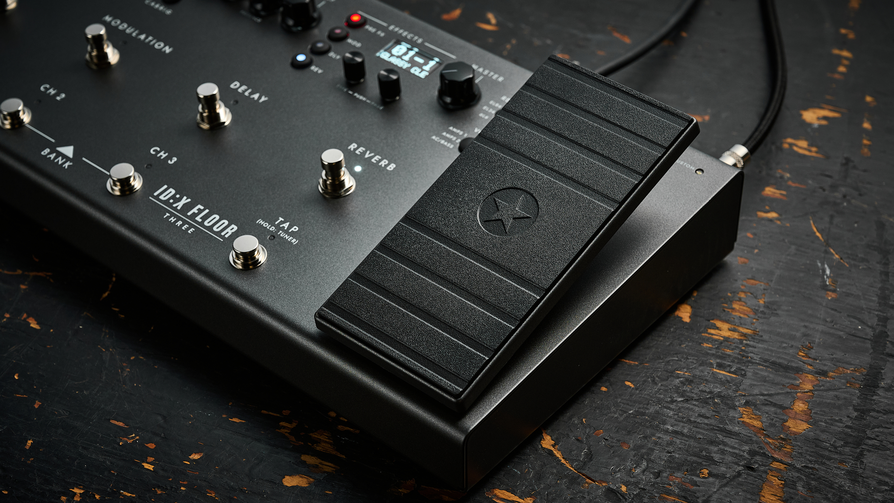 Close up of the expression pedal on the Blackstar ID:X Floor Three amp modeller pedal