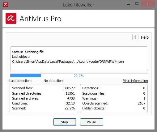 Avira Antivirus 2015 scan