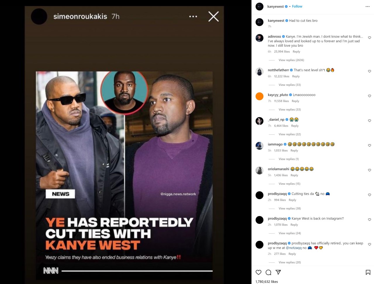 Kanye West Instagram post