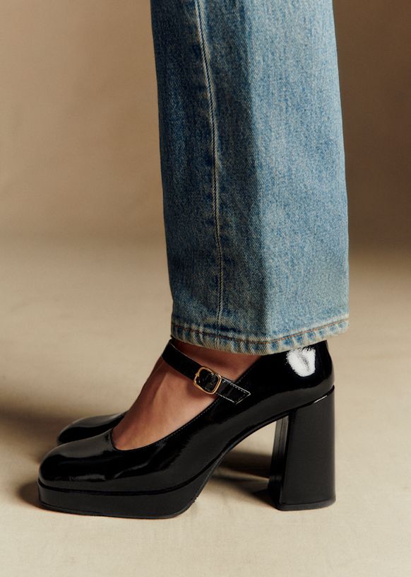 Georgia High Mary Janes - Patent Black - Bovine Leather - S&eacute;zane