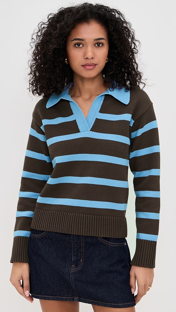 English Factory Striped Collared Sweater