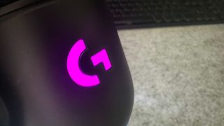 Logitech Yeti GX's pink logo