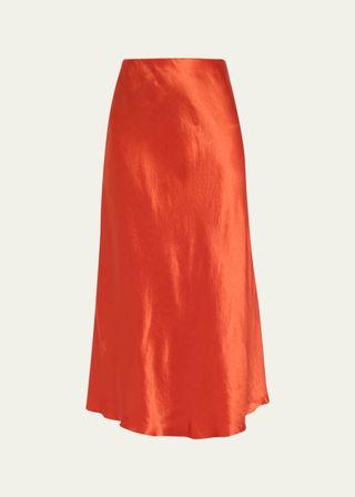Shaped-Hem Bias-Cut Midi Slip Skirt