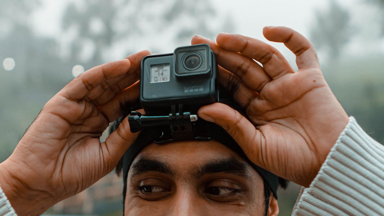 Man wearing GoPro on head mount