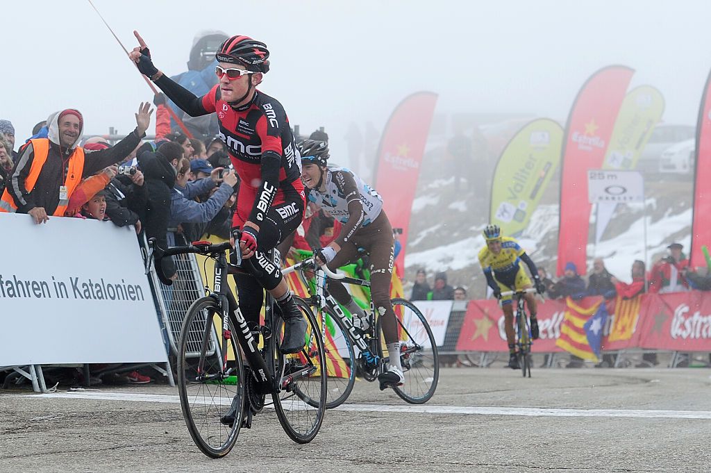 Cycling: 94th Volta Catalunya 2014 / Stage 4
Arrival/ Tejay VAN GARDEREN (USA) Celebration Joie Vreugde/
Alp-Vallter 200-Setcases (166,4km)/
Tour of Cataluya/ Ronde Etape Rit/ Catalonia/ (c) Tim De Waele