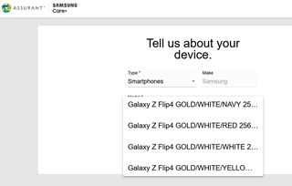 A Samsung insurance listing for the Galaxy Z Flip 4