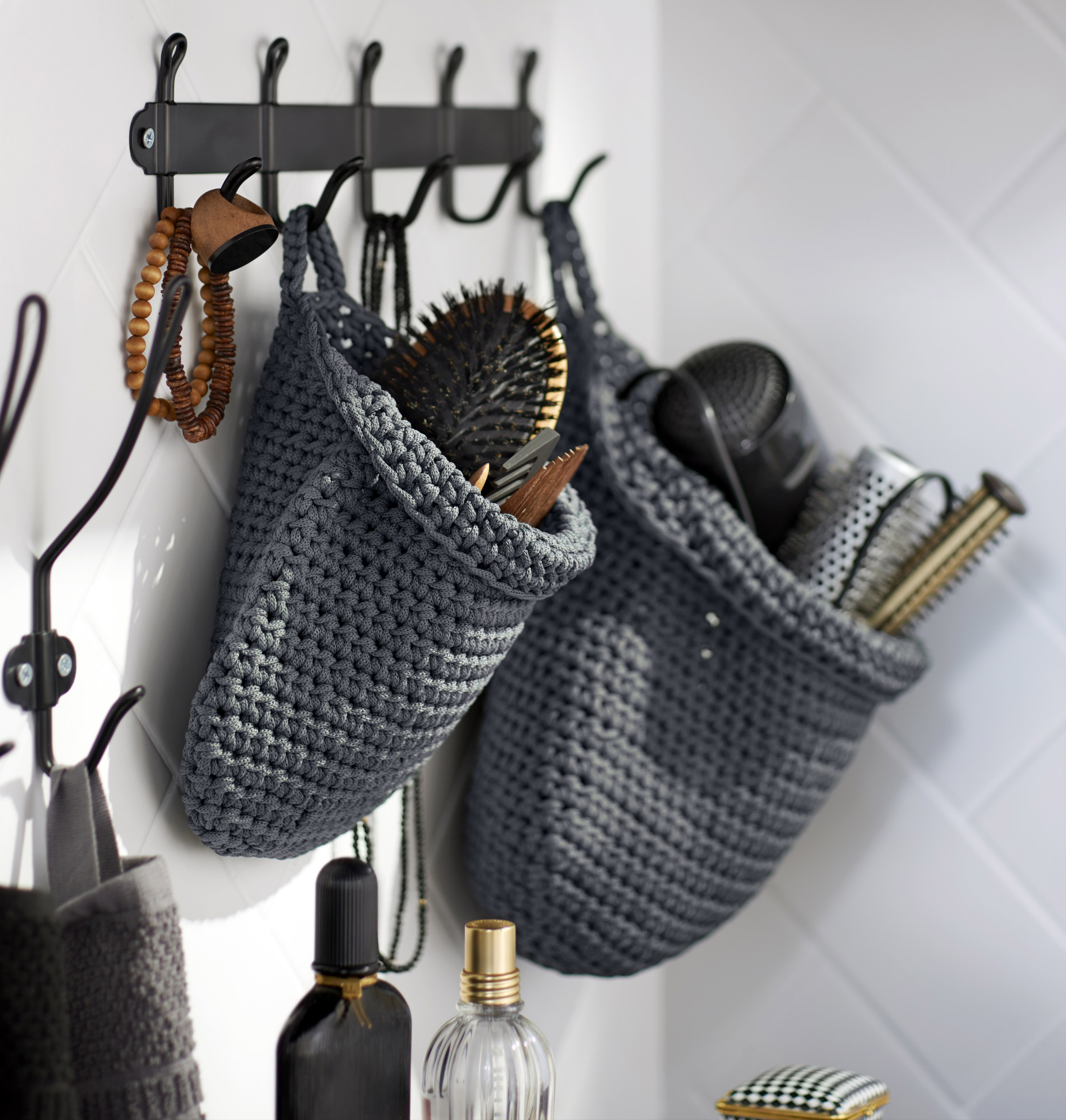 Baskets from Ikea used as bathroom storage ideas