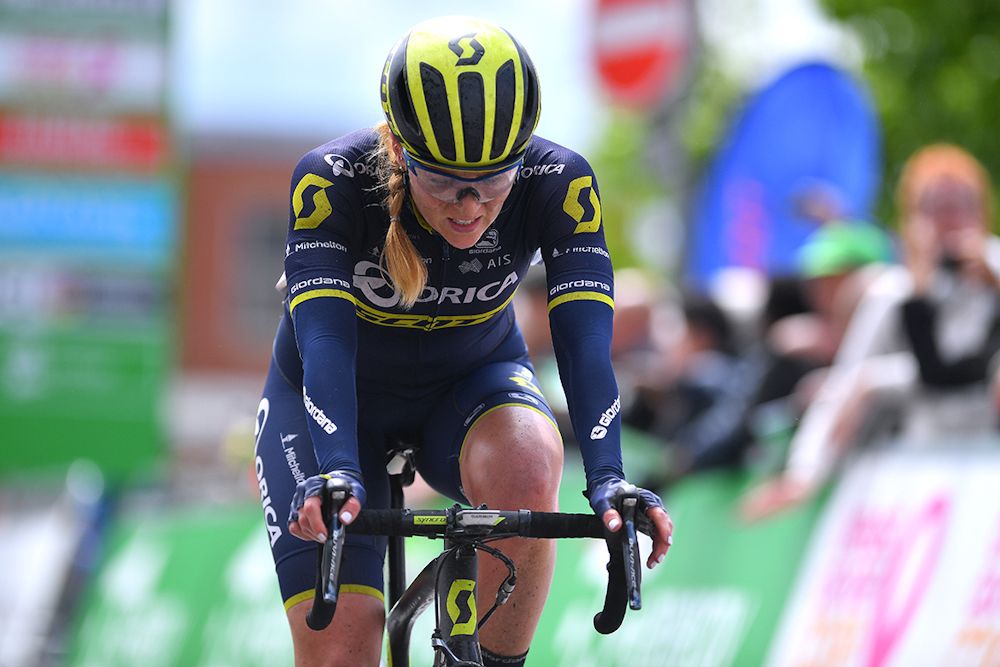 Gracie Elvin finishes stage 2 at the Women's Tour