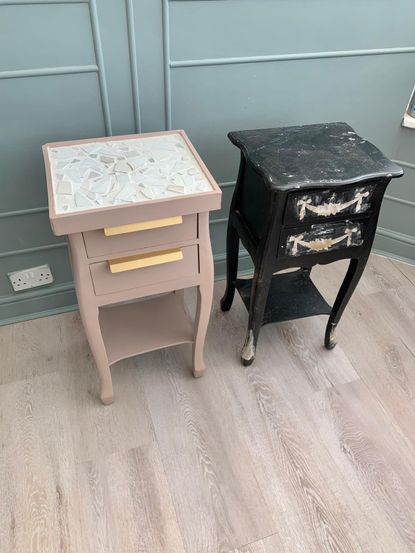 upcycled side table with concrete top