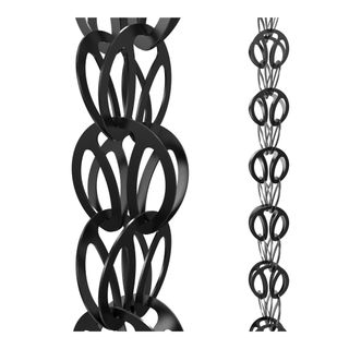 Black rain chain with circular loops on a white background