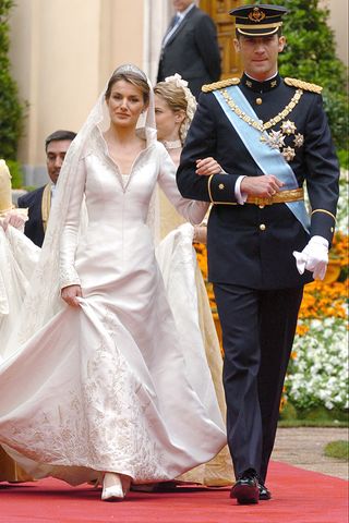 Queen Letizia of Spain in her wedding dress