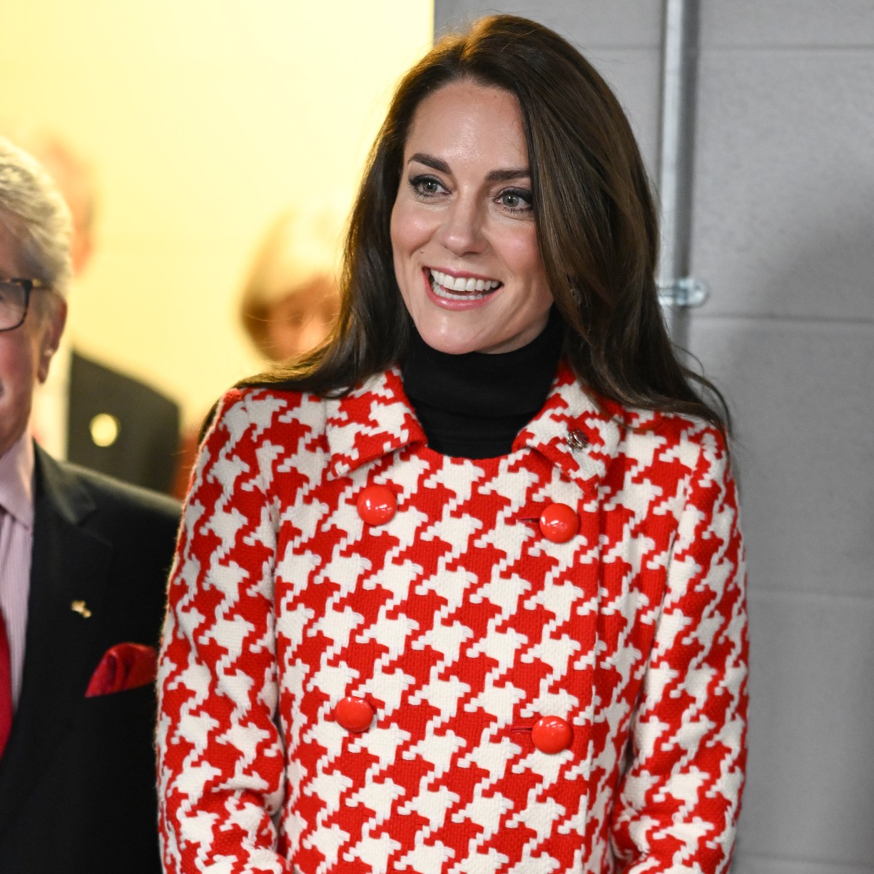 See Princess Kate Rewear Her Red Houndstooth Coat Dress to a Rugby