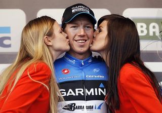 Sep Vanmarcke (Garmin-Barracuda) gets one of his prizes of the day
