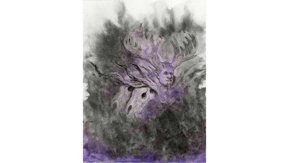 Image of a charcoal abstract character art in progress
