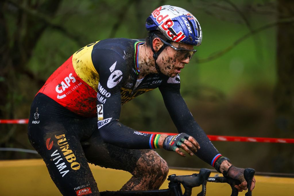 Belgian Wout Van Aert pictured in action during the men elite race of the Superprestige Gullegem 7th stage out of 8 in the Superprestige cyclocross cycling competition in Gullegem Saturday 07 January 2023 BELGA PHOTO DAVID PINTENS Photo by DAVID PINTENS BELGA MAG Belga via AFP Photo by DAVID PINTENSBELGA MAGAFP via Getty Images