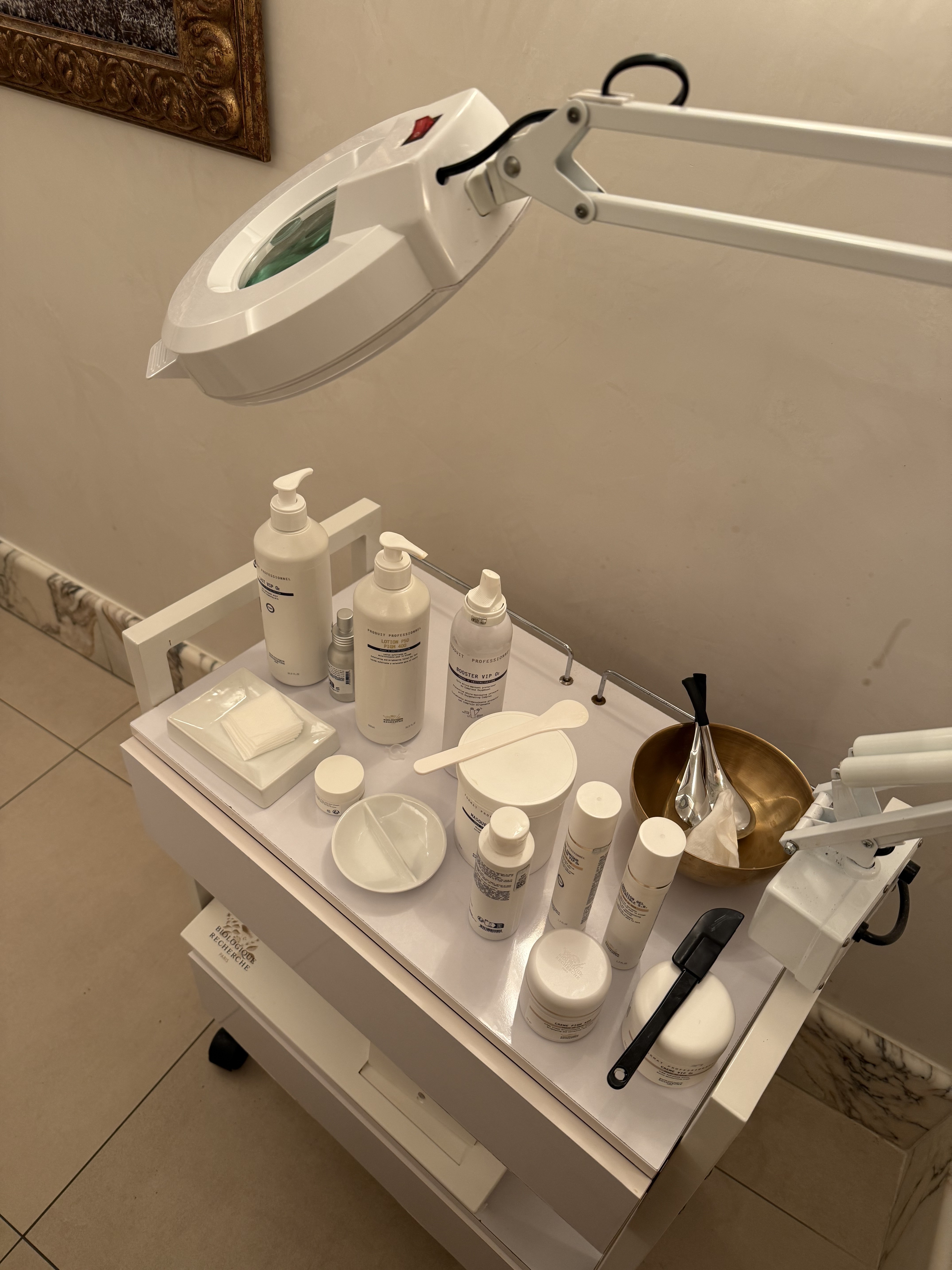 Photo of Jamie Schneider testing Biologique Recherche's VIP O2 line