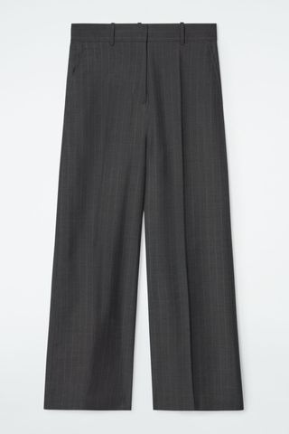 Regular Pinstriped Wool Wide-Leg Trousers