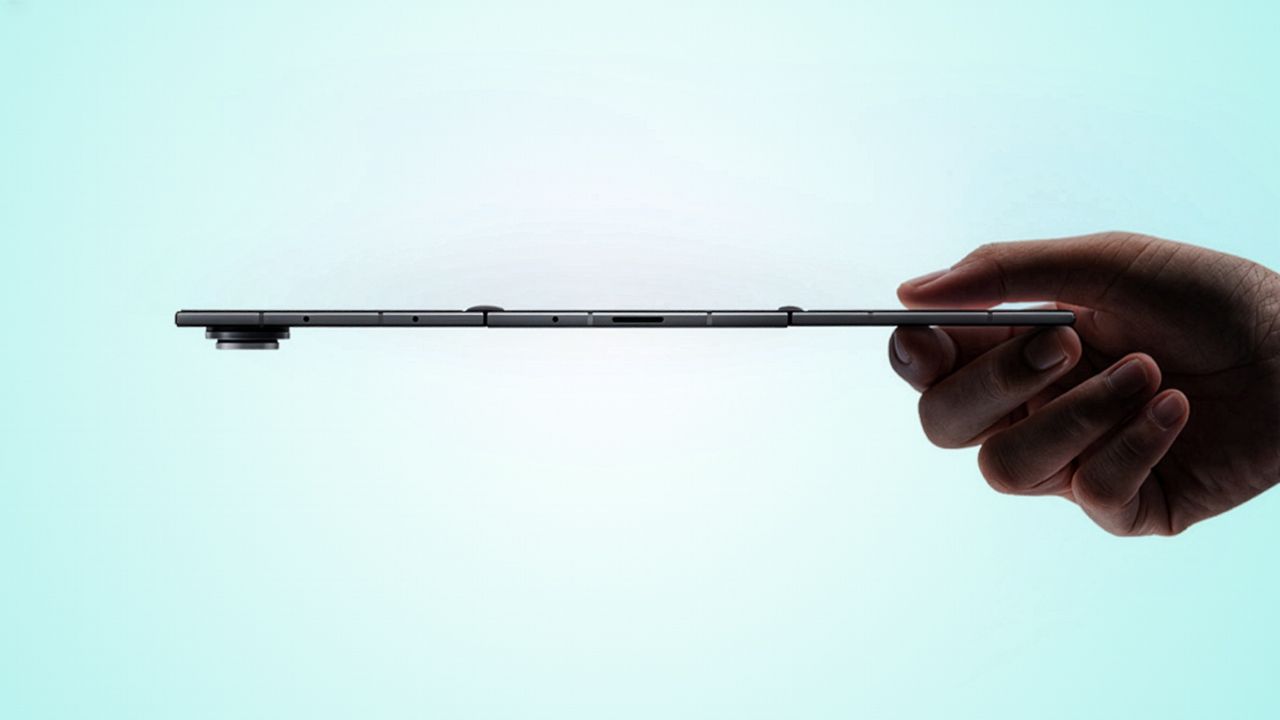 Samsung Galaxy Z TriFold being held sideways