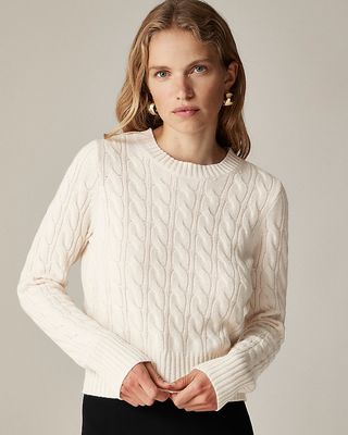 Cashmere Shrunken Cable-Knit Crewneck Sweater