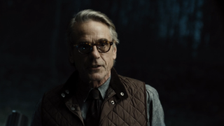 Jeremy Irons acting opposite Superman in Zack Snyder's Justice League
