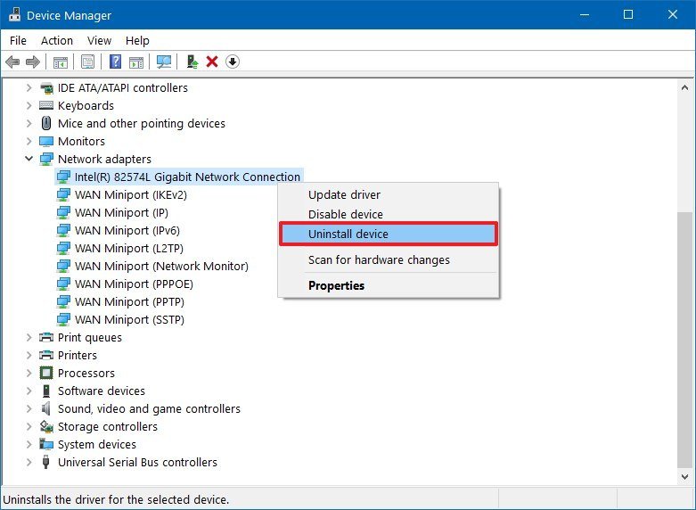 Device Manager uninstall hardware option