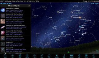 When you open the search menu in SkySafari 5, the Messier List objects are included for you. The objects visible in your sky are bolded. If you sort the list by Visual Magnitude, the objects that are brightest and easiest to see will be listed first. In your astronomy app's sky chart, the deep-sky objects will use coded symbols representing the different object types.