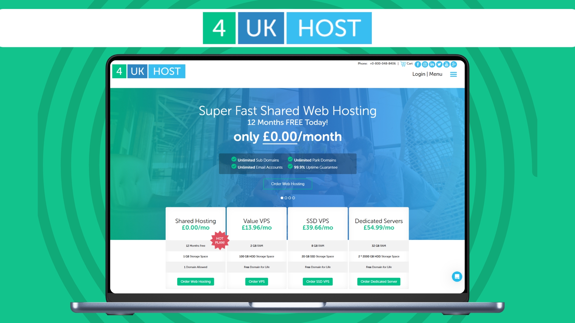 An image showing the main page of the 4 UK Host website open on a laptop screen