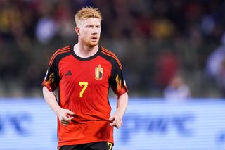 Kevin De Bruyne of Belgium looks on during the UEFA Nations League A Group 4 match between the Belgium and Wales at the Stade Roi Baudouin on September 22, 2022 in Brussels, Belgium