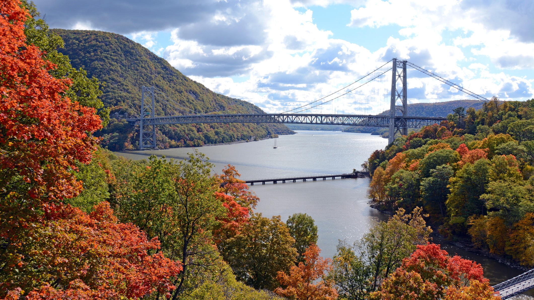 Bear Mountain Bridge Taken In Highland Falls, New York In Orange County. Notice The Fall Foliage With The Changing Color Of The Tree's. Photo Taken Sunday October 18, 2015.