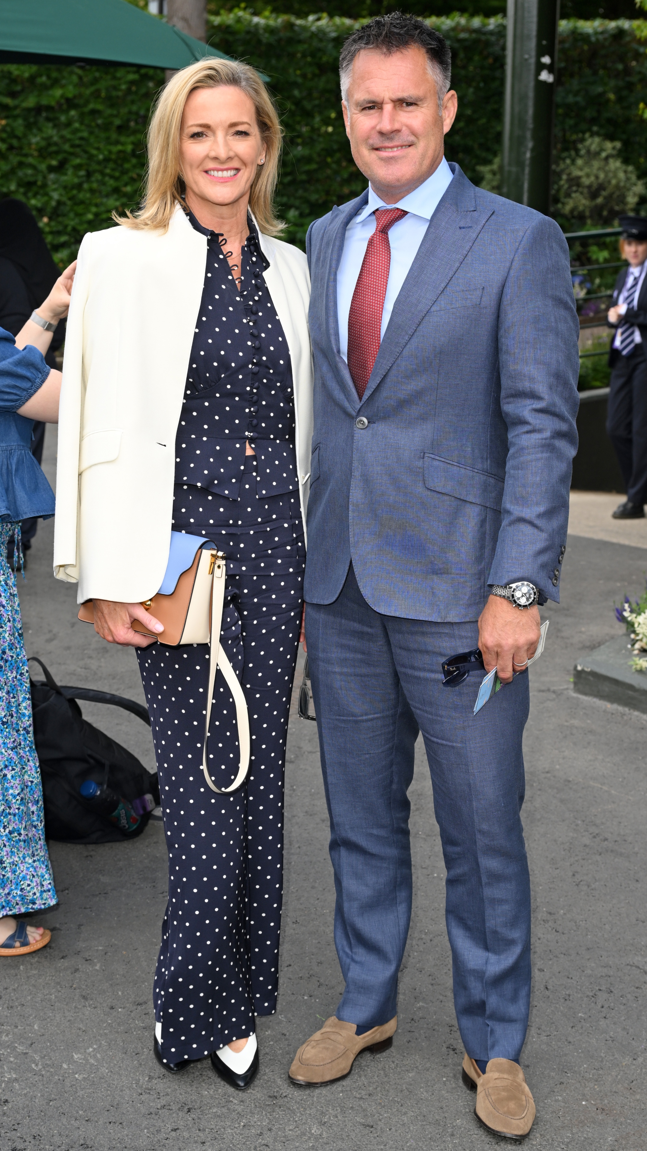 Gabby Logan and Kenny Logan attend day eight of the Wimbledon Tennis Championships at the All England Lawn Tennis and Croquet Club on July 07, 2025